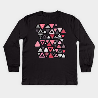 Summer Melon Hot Pink Triangles on Grey Kids Long Sleeve T-Shirt